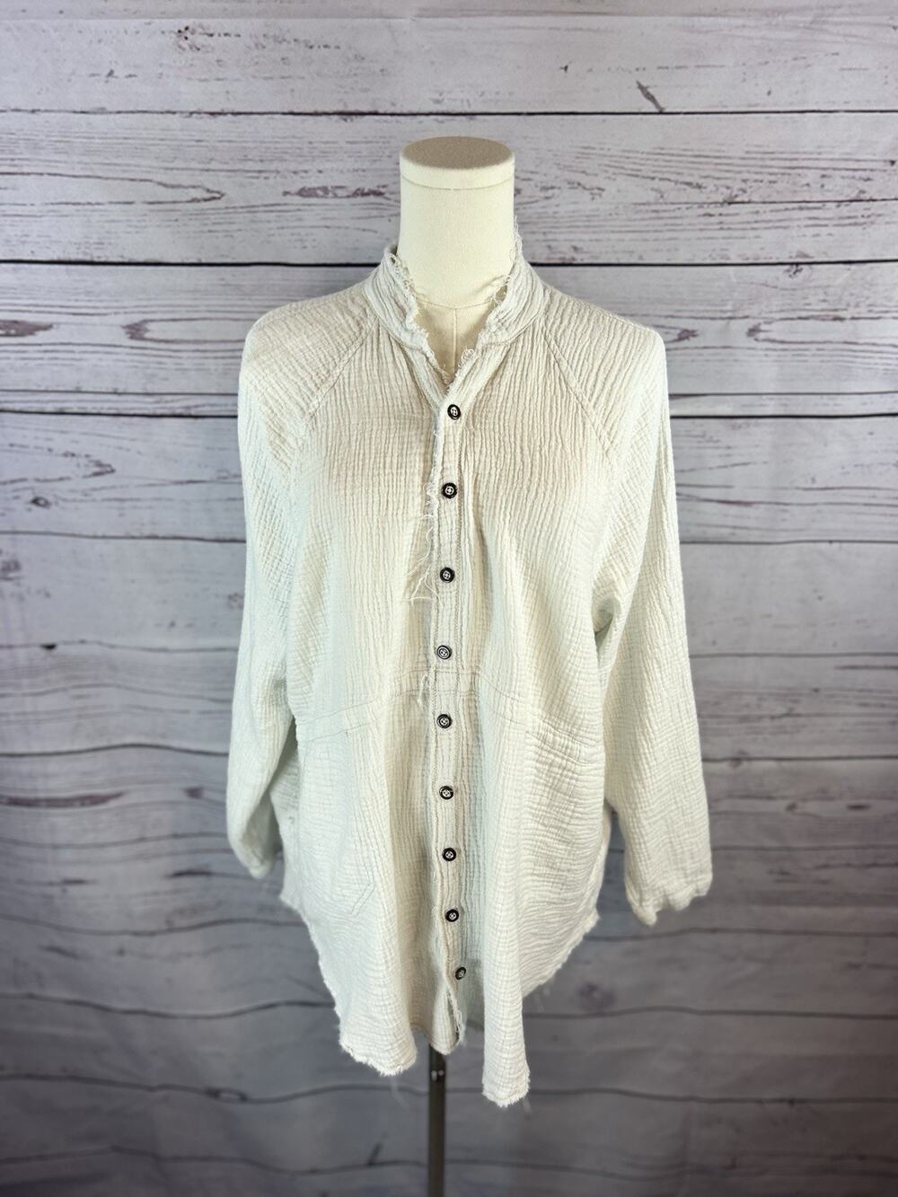 Free People We The Free Summer Daydream Frayed Button Up Shirt Medium Cotton
